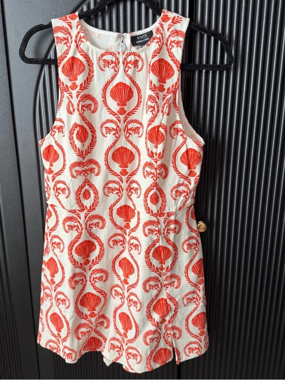 VICI White and Coral Shell-Print Sleeveless Mini Dress - Picture 4 of 14
